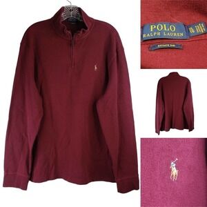 Polo Ralph Lauren Mens Estate Rib Sweatshirt Size XL Maroon Red Quarter Zip